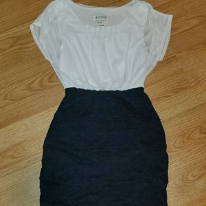 White and Navy Pencil Dress Knee Length